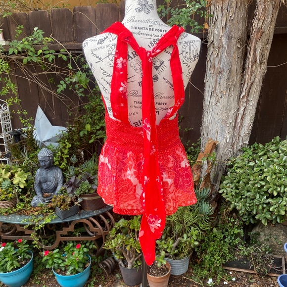 Free People red halter floral print M - Picture 3 of 3